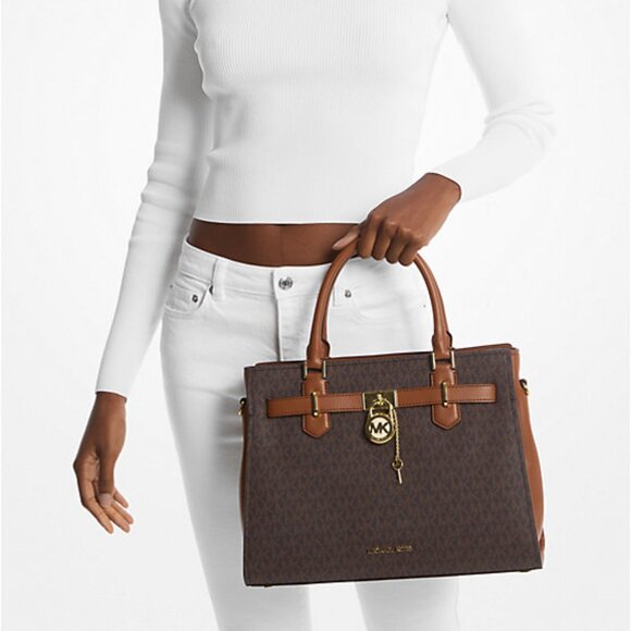 MICHAEL KORS Hamilton Medium Logo Satchel Brown NEW - Picture 10 of 10